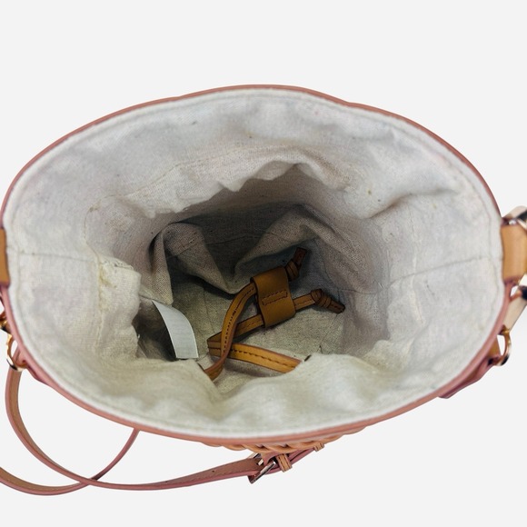 Tommy Bahama Cane Wicker Bucket Bag Drawstring Linen Lined Purse Beige Crossbody - Picture 5 of 11